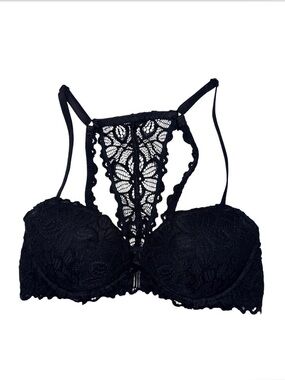 Victoria’s Secret PINK Date Racerback Bra Black Lace Demi Front Closure 34C